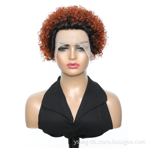 Wholesale Ombre 1B/350 Pixie Cut Human Hair wig 100% Peruvian Human Hair Short Lace Front Bob Wigs in Zurich for Black Women